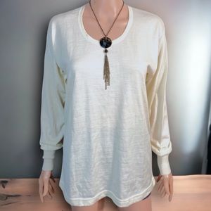 WOOLMARK $110 long sleeve womens top pure wool medium 8-10 like new ivory plain